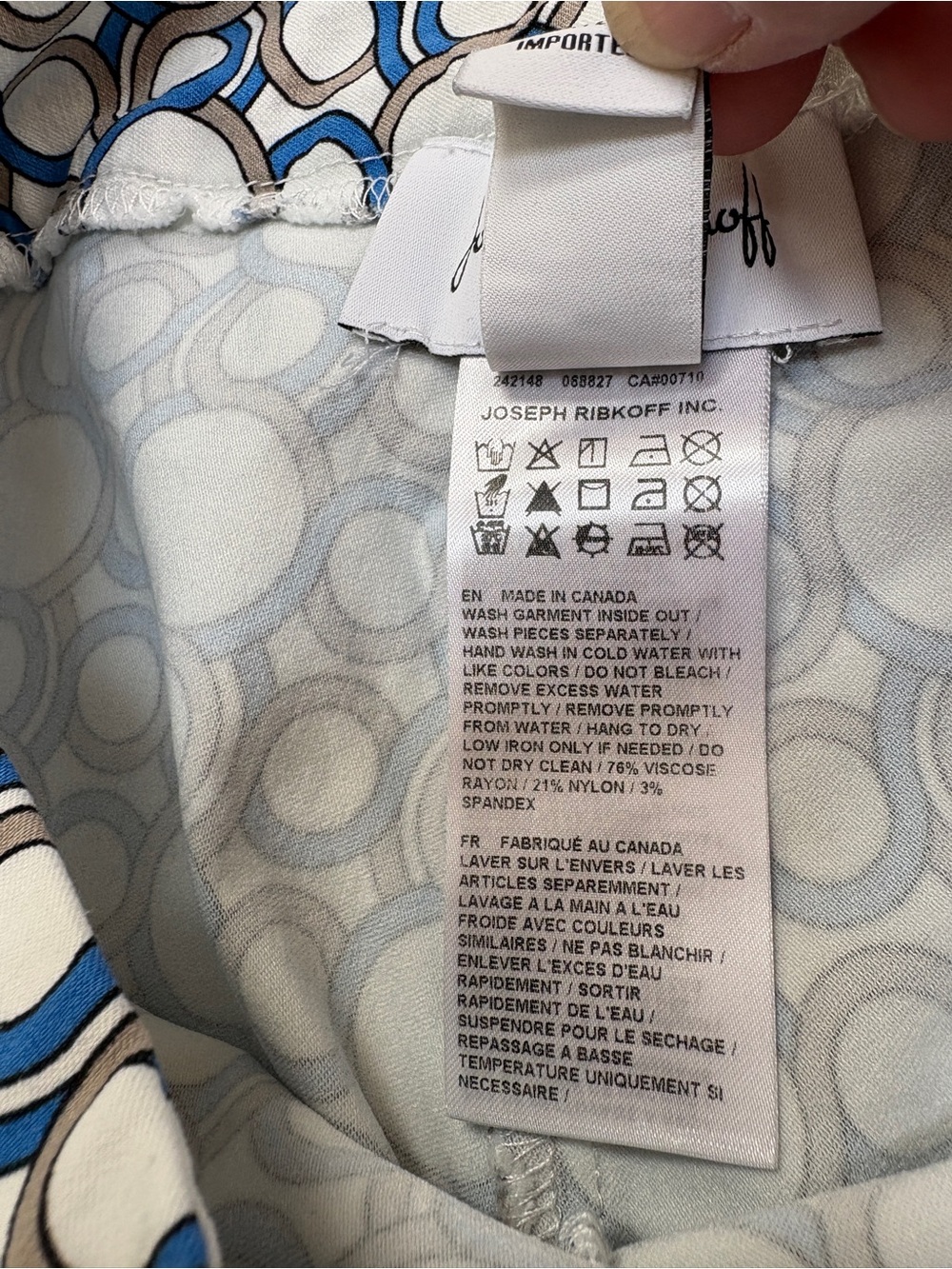 Joseph Ribkoff Blue and White Geometric Cropped Pants - Picture 3 of 10